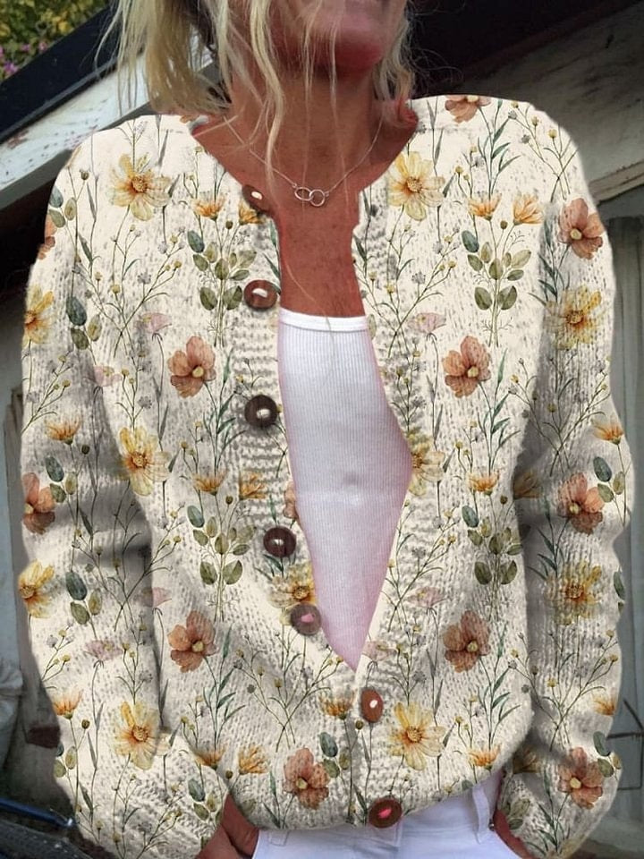 Drune | Stylisches Blumenmuster Strickjacke