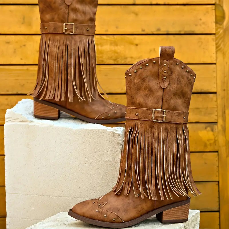 Drune | Quasten Bedeckte Damenstiefel mit Blockabsatz