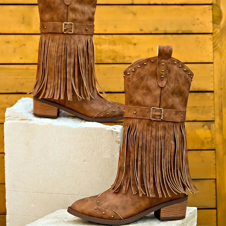 Drune | Quasten Bedeckte Damenstiefel mit Blockabsatz