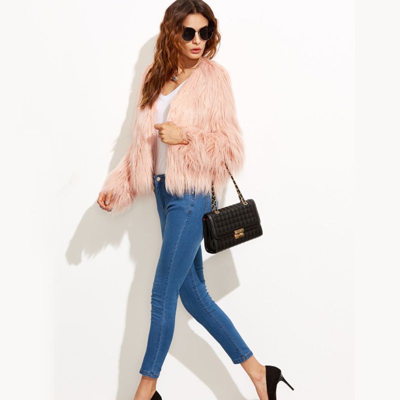 Damen Flauschige Kunstpelzjacke mit lässigem Schnitt Drune