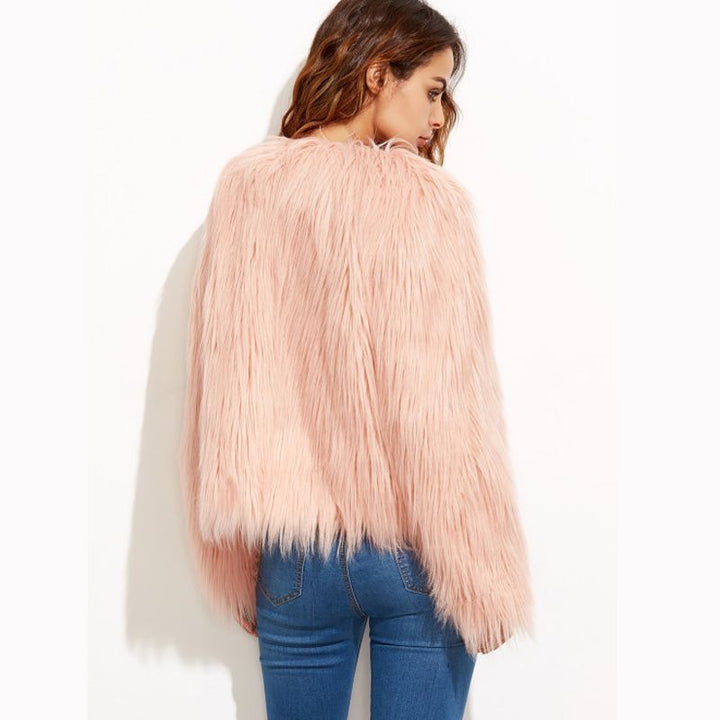 Damen Flauschige Kunstpelzjacke mit lässigem Schnitt Drune