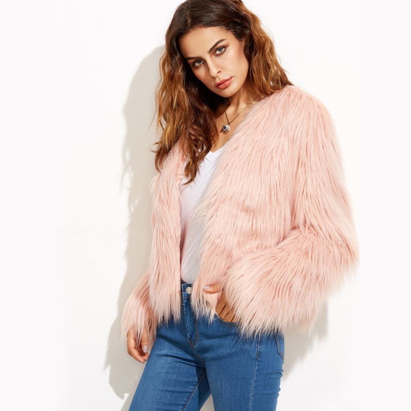 Damen Flauschige Kunstpelzjacke mit lässigem Schnitt Drune