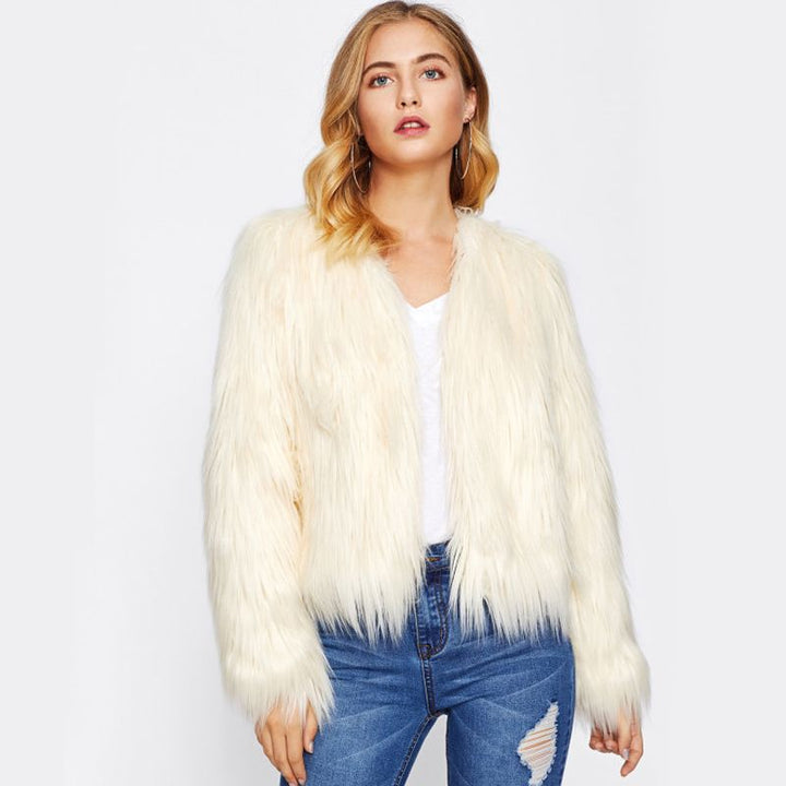 Damen Flauschige Kunstpelzjacke mit lässigem Schnitt Drune