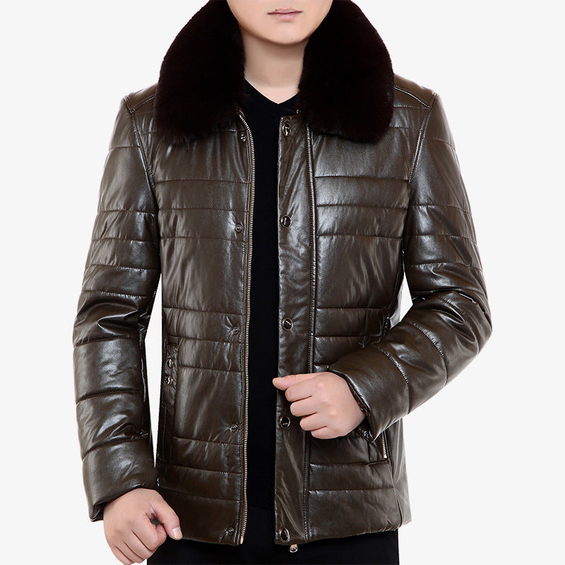 Herren Lederimitat-Steppjacke mit Kunstpelzkragen Drune