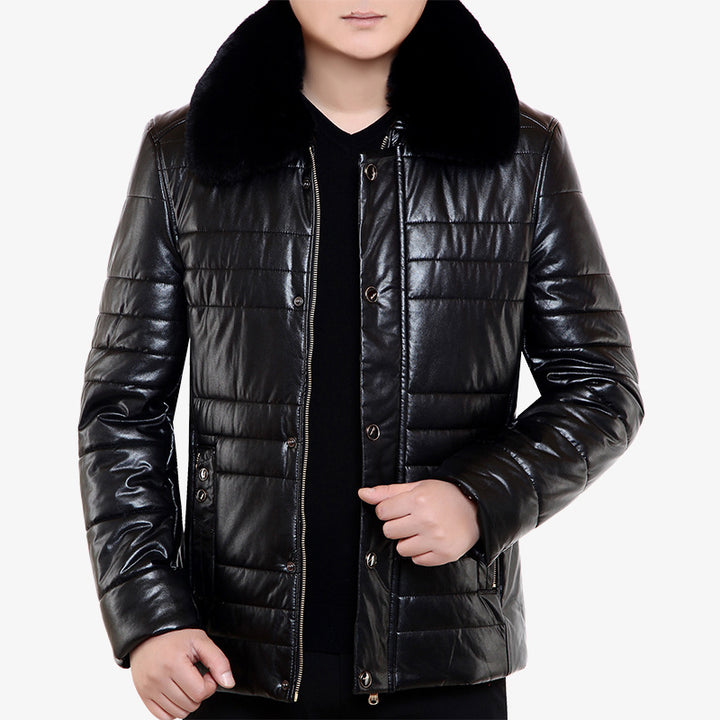 Herren Lederimitat-Steppjacke mit Kunstpelzkragen Drune