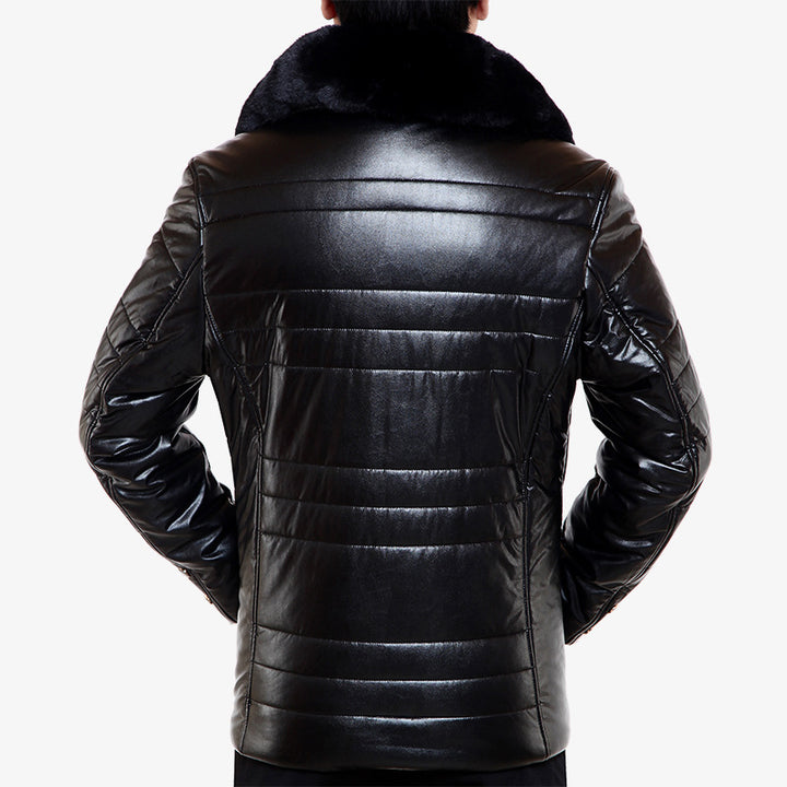 Herren Lederimitat-Steppjacke mit Kunstpelzkragen Drune
