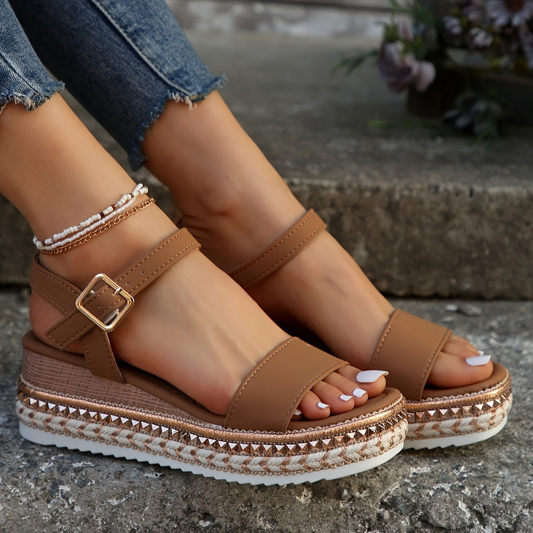 Drune | Elegante Damen Schnalle Komfort Plattform Sandalen
