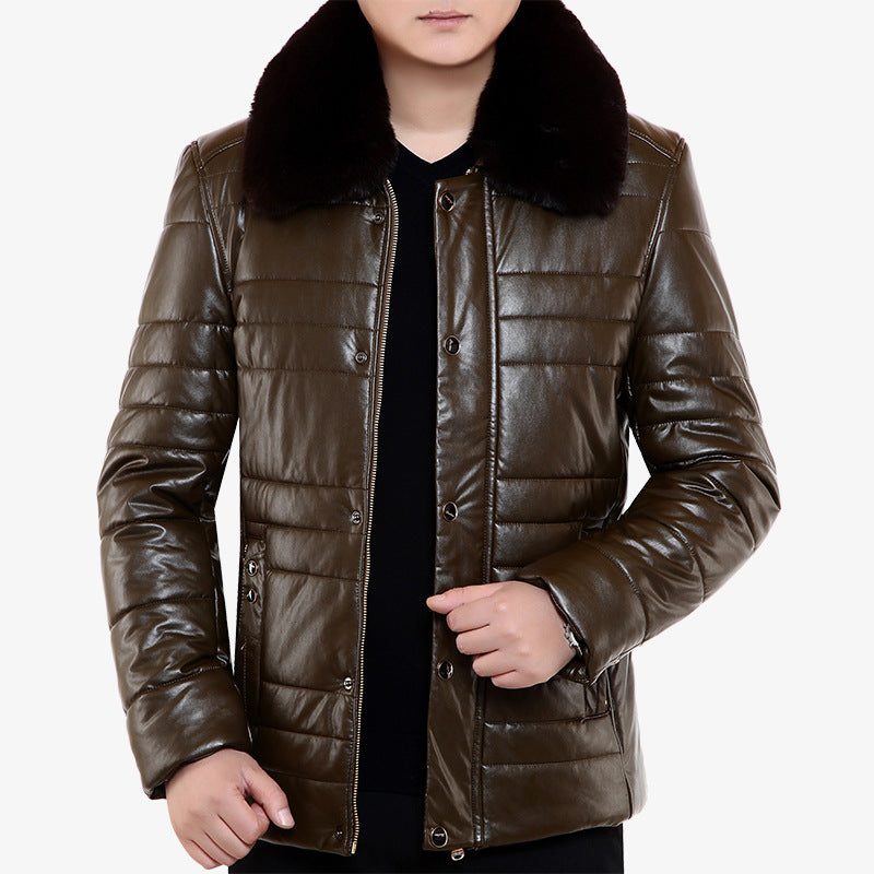 Herren Lederimitat-Steppjacke mit Kunstpelzkragen Drune