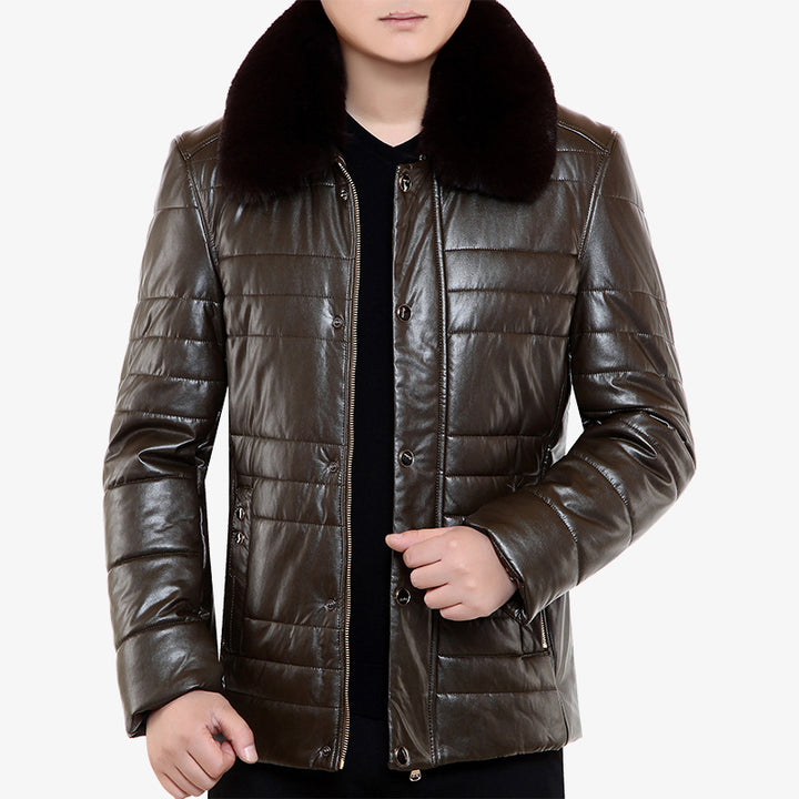 Herren Lederimitat-Steppjacke mit Kunstpelzkragen Drune