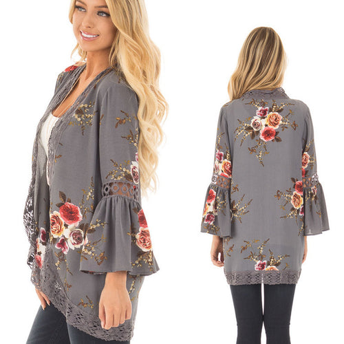 Damen Elegante und luftige Blumenjacke mit gehäkeltem Saum Drune
