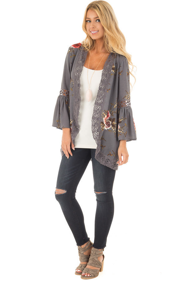 Damen Elegante und luftige Blumenjacke mit gehäkeltem Saum Drune