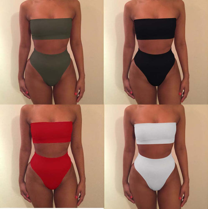 Damen Bandeau-Bikini-Set mit hohem Schnitt und tailliertem Design Drune