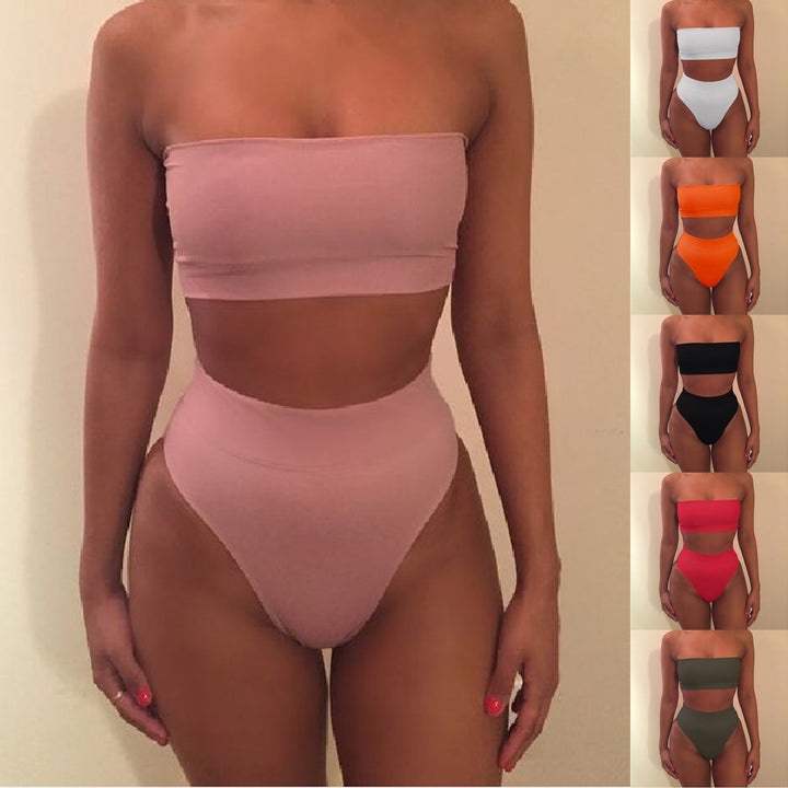 Damen Bandeau-Bikini-Set mit hohem Schnitt und tailliertem Design Drune