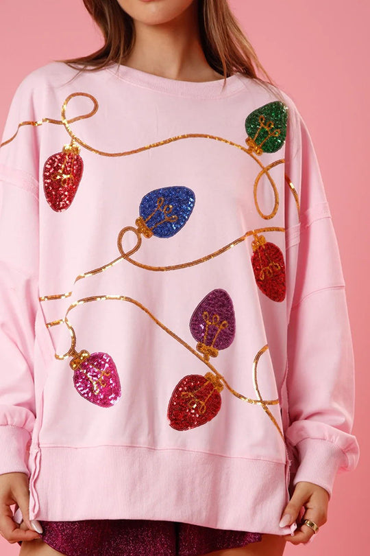 Drune | Weihnachtslichter Pailletten Schlitz Pullover Sweatshirt