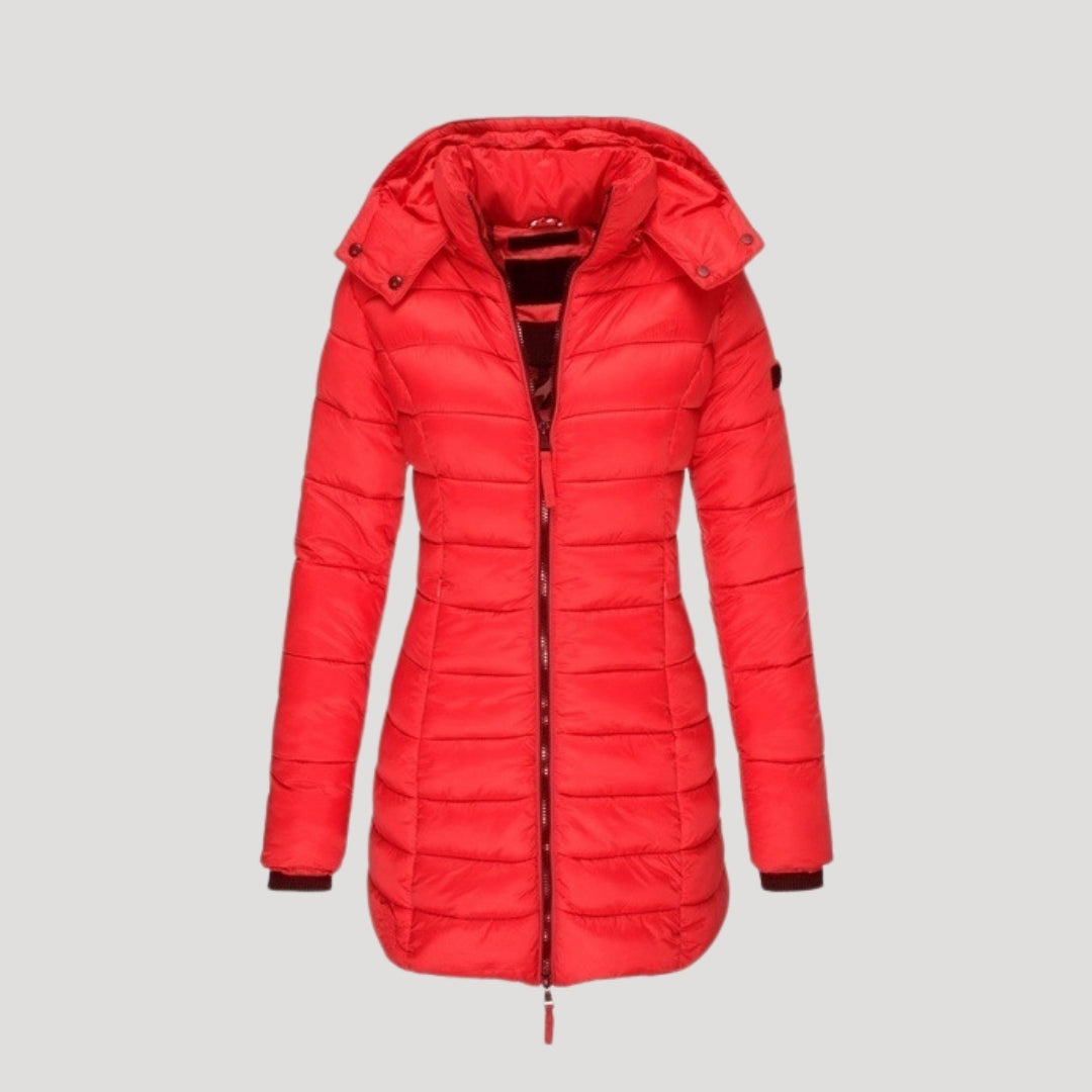 Drune | Damen langer gepolsterter Wintermantel mit Kapuze Pufferjacke