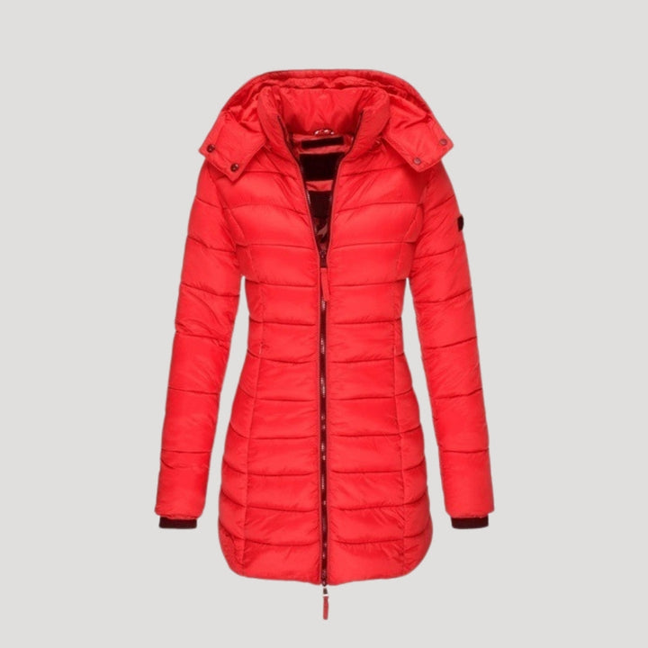 Drune | Damen langer gepolsterter Wintermantel mit Kapuze Pufferjacke