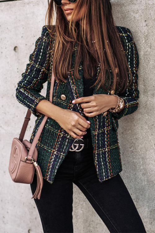 Drune | Gepunkteter Offene Front Karo Blazer Jacke