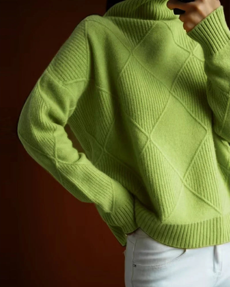 Drune | Schlichter Einfarbiger Eleganter Rollkragenpullover mit Rautenmuster