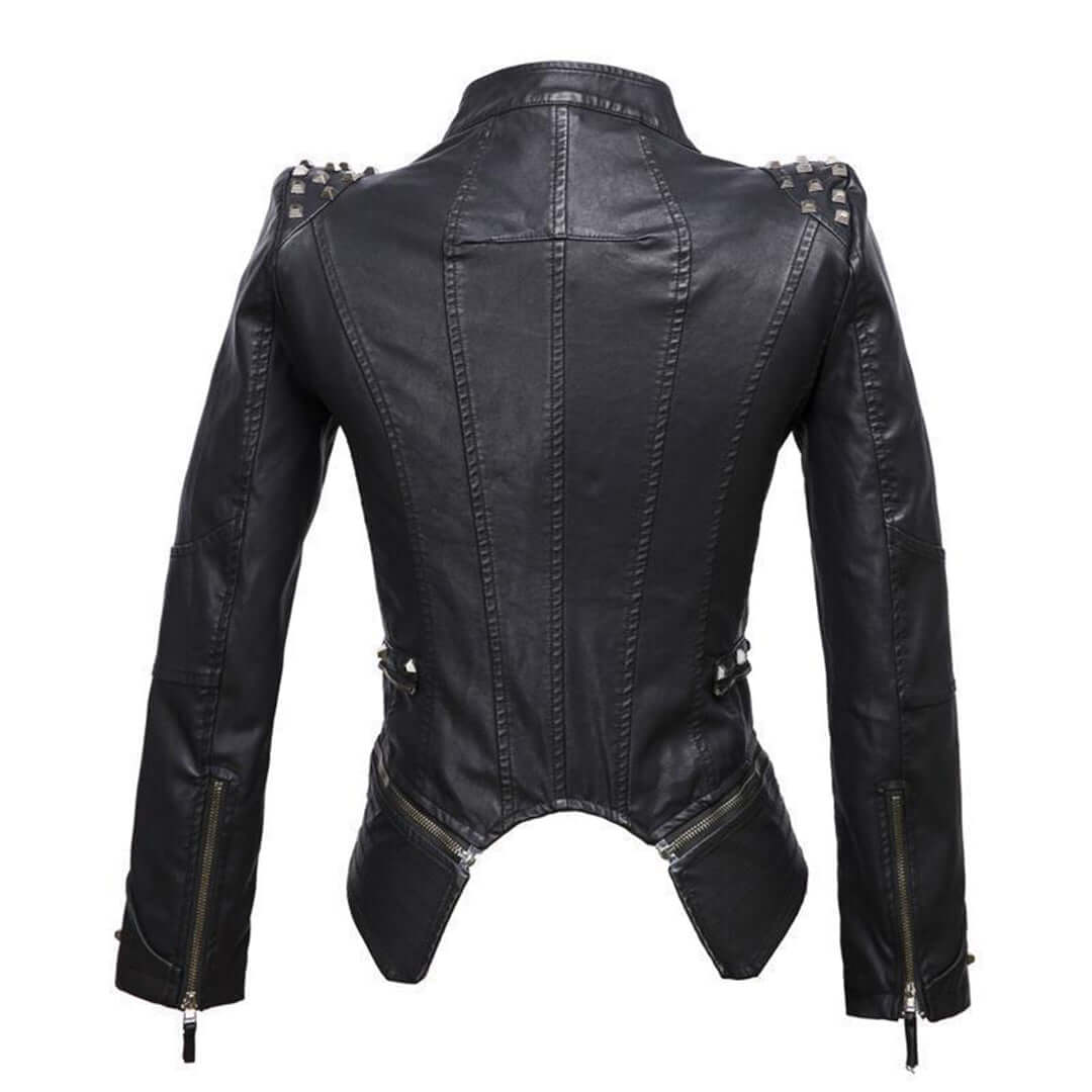 Drune | Damen Enganliegende Genietete Biker Lederjacke