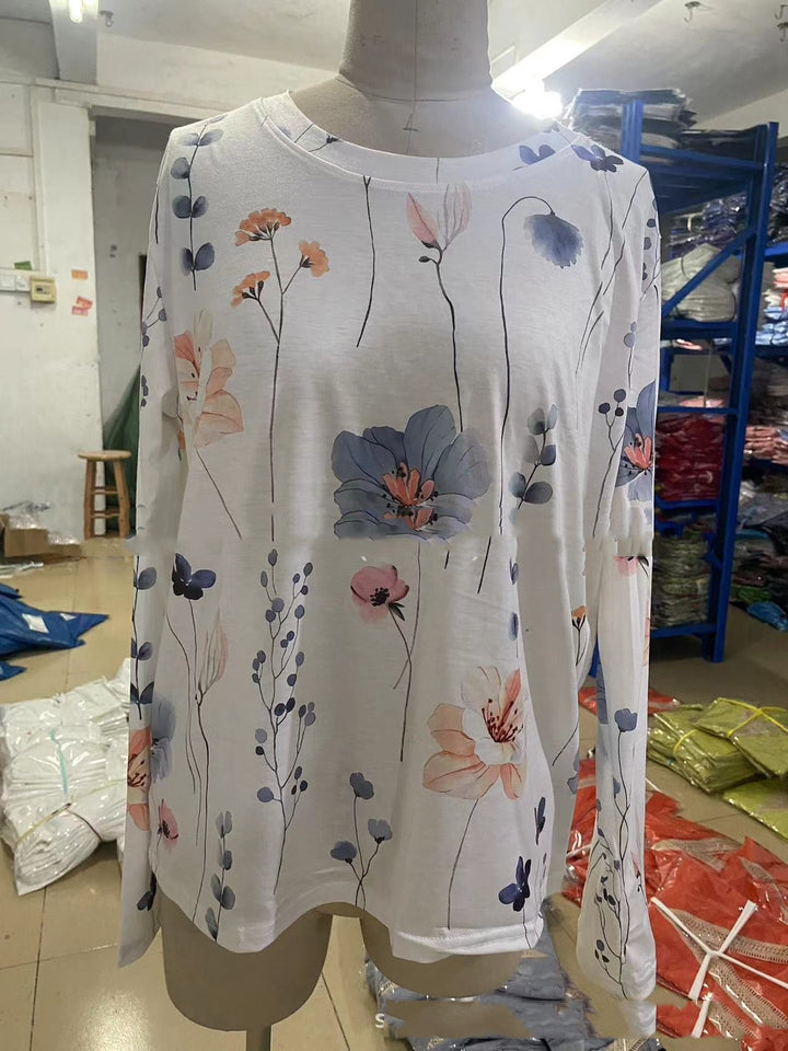 Drune | T-shirt Mit Blumendruck Und Rundhalsausschnitt Für Den Frühling
