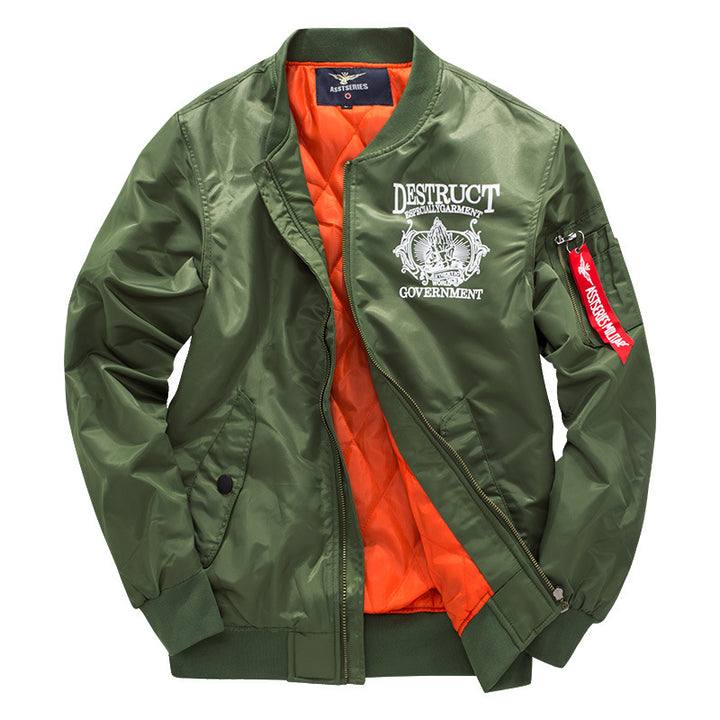 Männer's  bestickte Rebellion Grafik gefütterte Bomberjacke mit Ärmel-Reißverschluss Utility-Tasche Drune