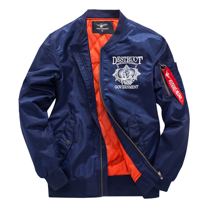 Männer's  bestickte Rebellion Grafik gefütterte Bomberjacke mit Ärmel-Reißverschluss Utility-Tasche Drune