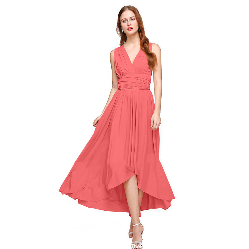 Damen Maxikleid mit fließendem A-Linien-Schnitt und tiefem V-Ausschnitt Drune
