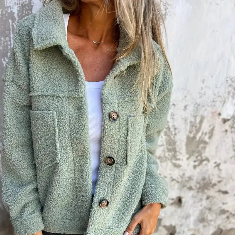 Drune | Damen Lange Ärmel Teddy Jacke Gemütlicher Winterstil