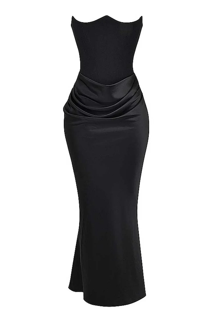 Drune | Elegante Bustier-Patchwork Formelle Party Fishtail Maxi Kleider-Schwarz