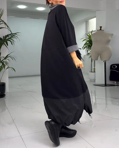 Drune | Kariertes Patchworkkleid mit Hohem Kragen und Tasche