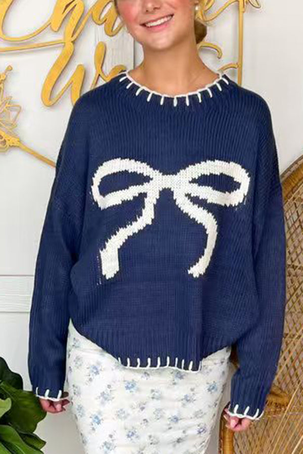 Drune | Weihnachtsbogen Kontrastfarbe Eingeschlossen Kante Langarm Gestrickter Pullover