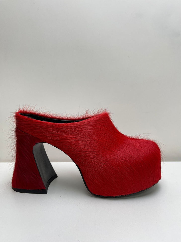 Drune | Geschlossene Zehe Rosshaar Chunky Heel Wasserdichte Plattform Slipper