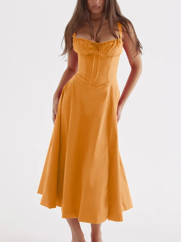 Drune - Midikleid mit tailliertem Oberteil und ausgestelltem Rock | Minikleid mit Spaghettiträgern