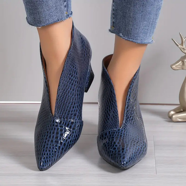 Drune | Glänzende Croco Print Stiefeletten