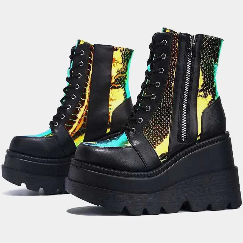Drune | Colorblock Schnürstiefel mit hohem Absatz