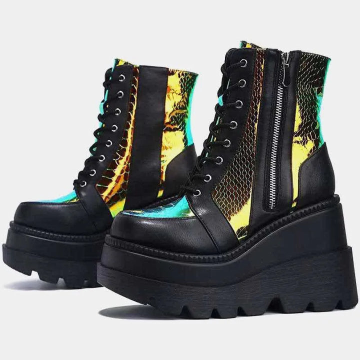 Drune | Colorblock Schnürstiefel mit hohem Absatz