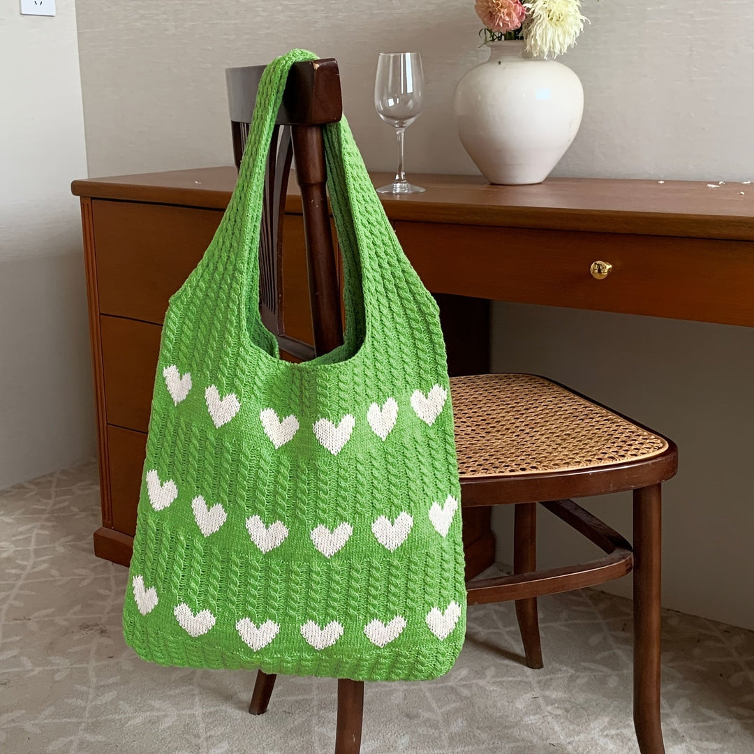 Drune | Handgefertigte Stricktasche mit Herzmuster