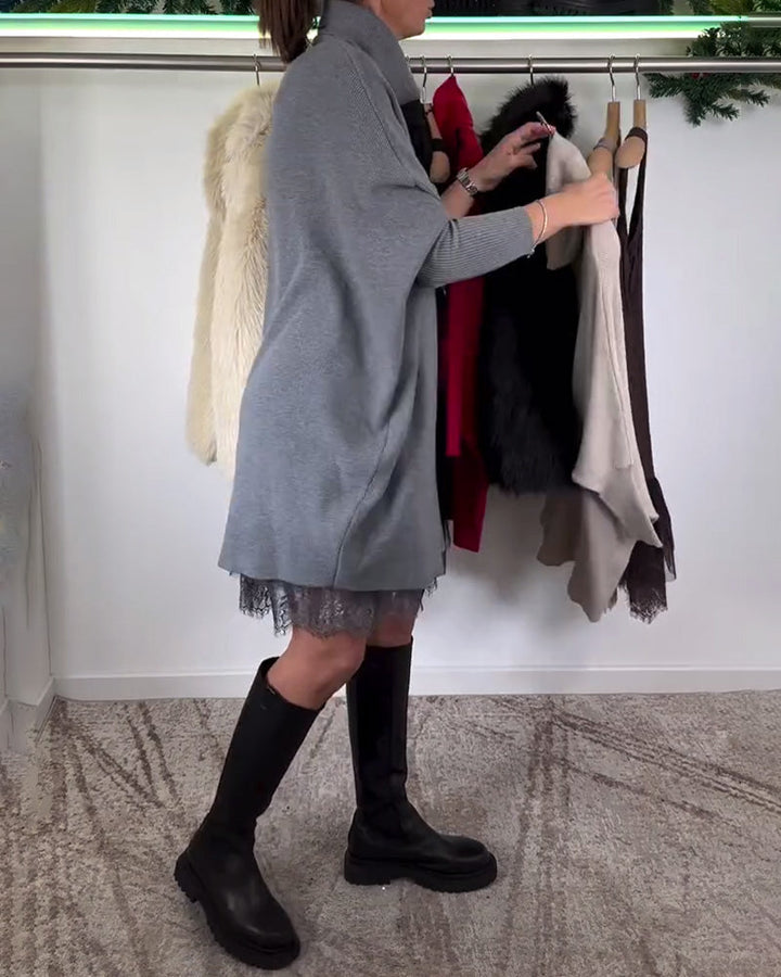 Drune | Spitze Netz Kleid Anzug Hoher Kragen Fledermausärmel