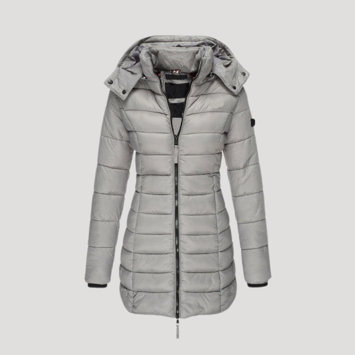 Drune | Damen langer gepolsterter Wintermantel mit Kapuze Pufferjacke