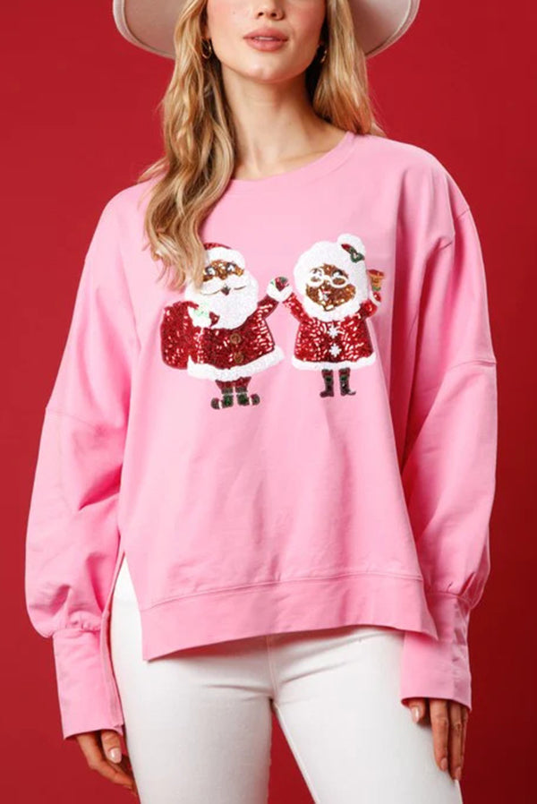 Drune | Weihnachtsmann Pailletten Lässig Lockere Lange Ärmel Sweatshirt