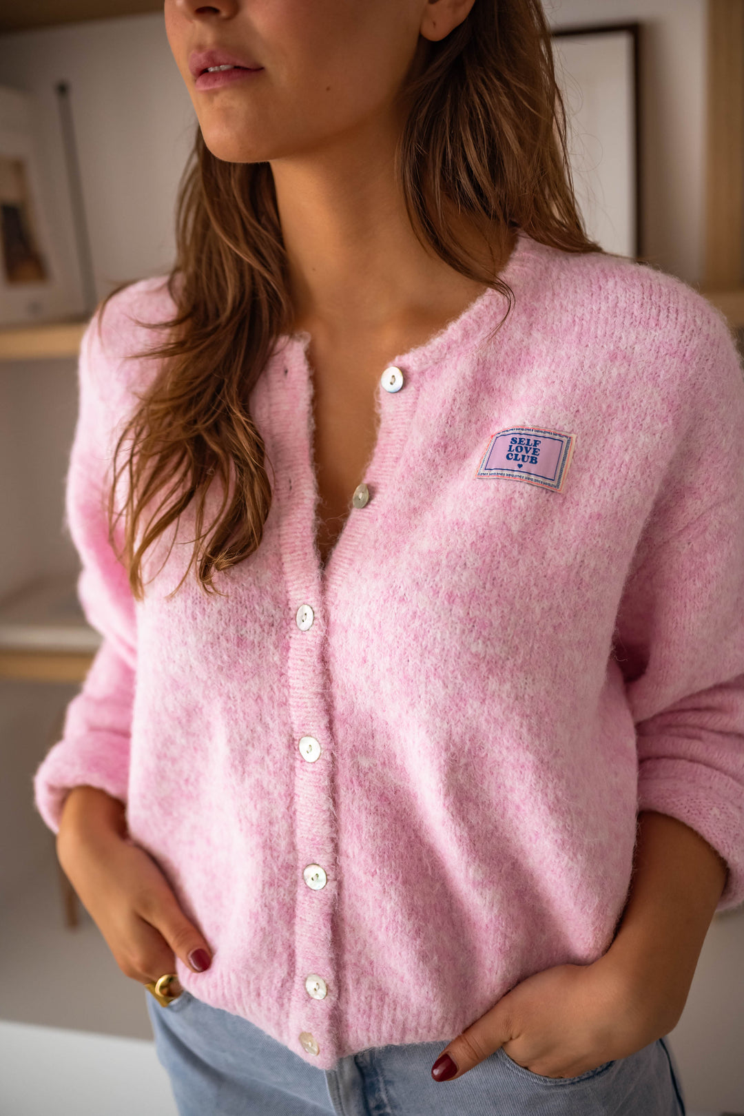 Drune | rosa gestepptes Cardigan für Layer-Looks