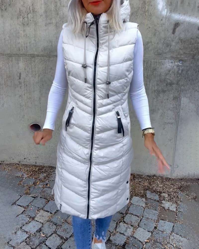 Drune | Ärmellose Lässige Steppjacke mit Kapuze und Reißverschluss