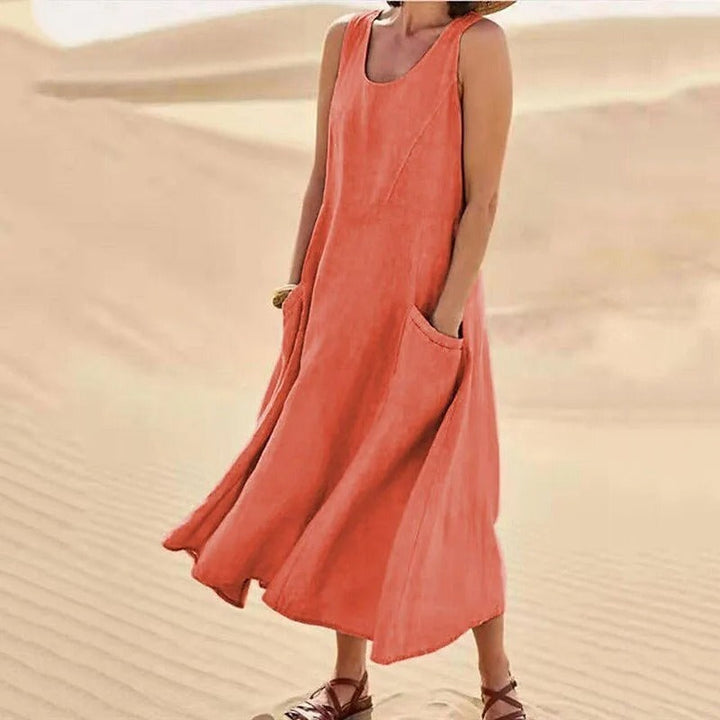Drune - Leinen-Baumwoll-Ärmelloses Kleid für Frauen