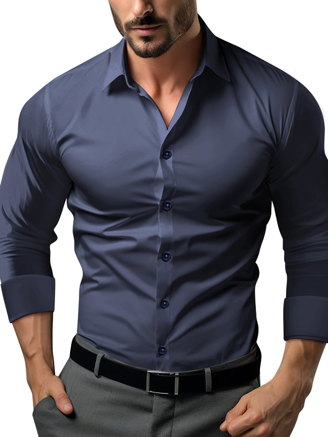 Drune | Slim Fit Einfarbiges Baumwollhemd