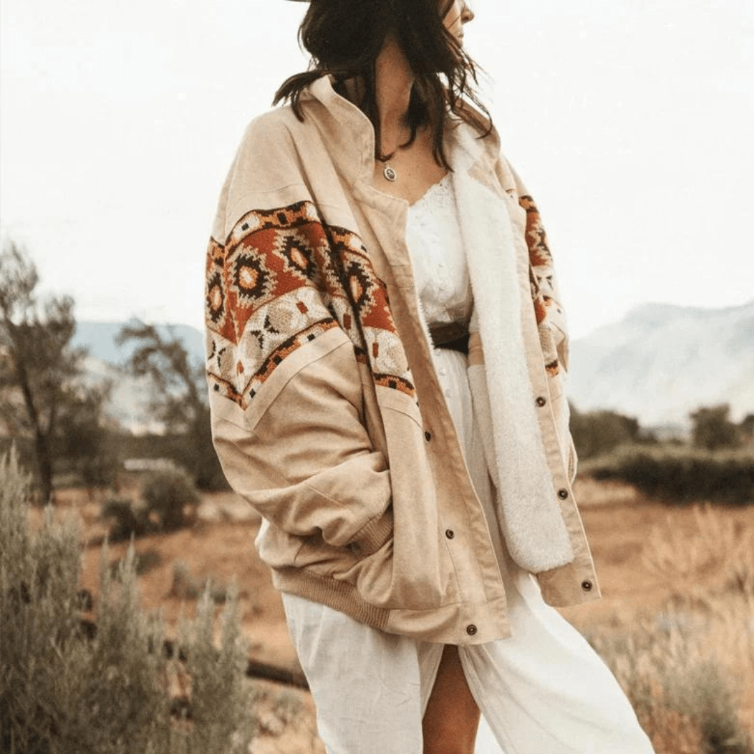 Drune | Bestickte Jacke - Warmes Sherpa-Futter - Lockere Passform - Von der Western-Kultur inspirierten Stil