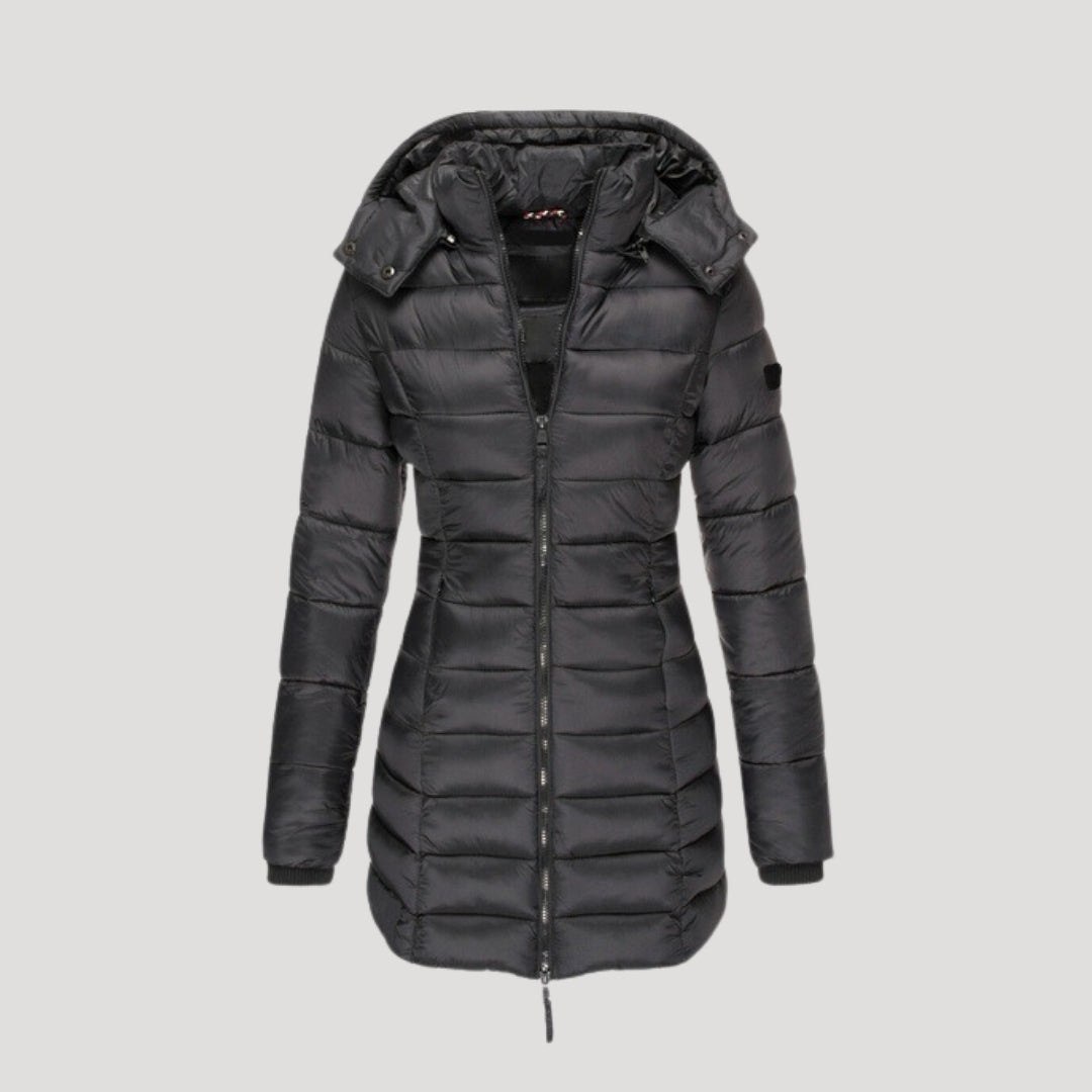 Drune | Damen langer gepolsterter Wintermantel mit Kapuze Pufferjacke