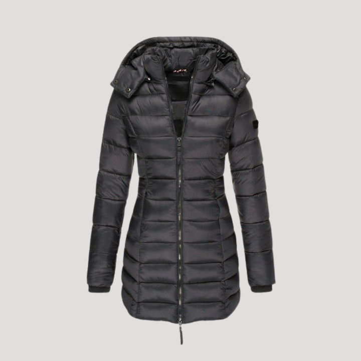 Drune | Damen langer gepolsterter Wintermantel mit Kapuze Pufferjacke
