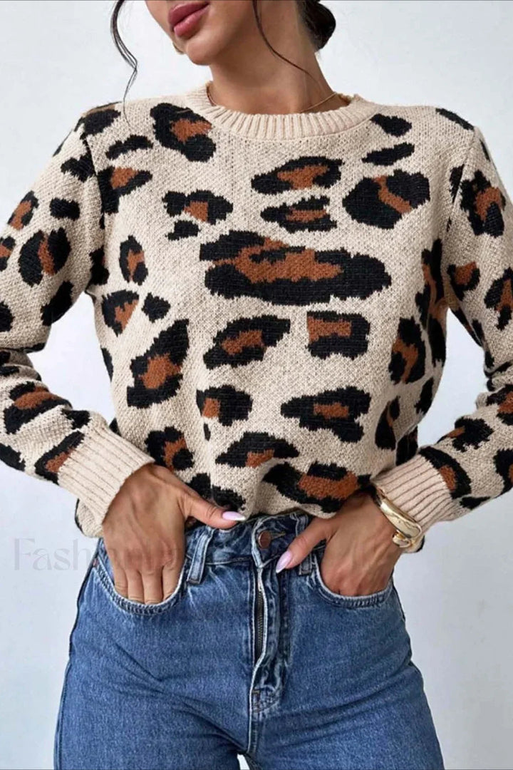 Drune | Pullover mit Farbfeld und Leopardenmuster und Rundhalsausschnitt