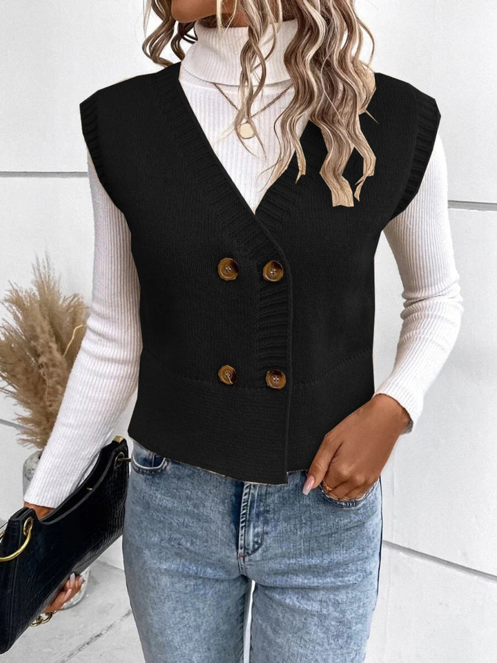 Drune | Stilvolle Herbst Klassische Knopfverschluss V-Hals Pullover Weste Für Frauen