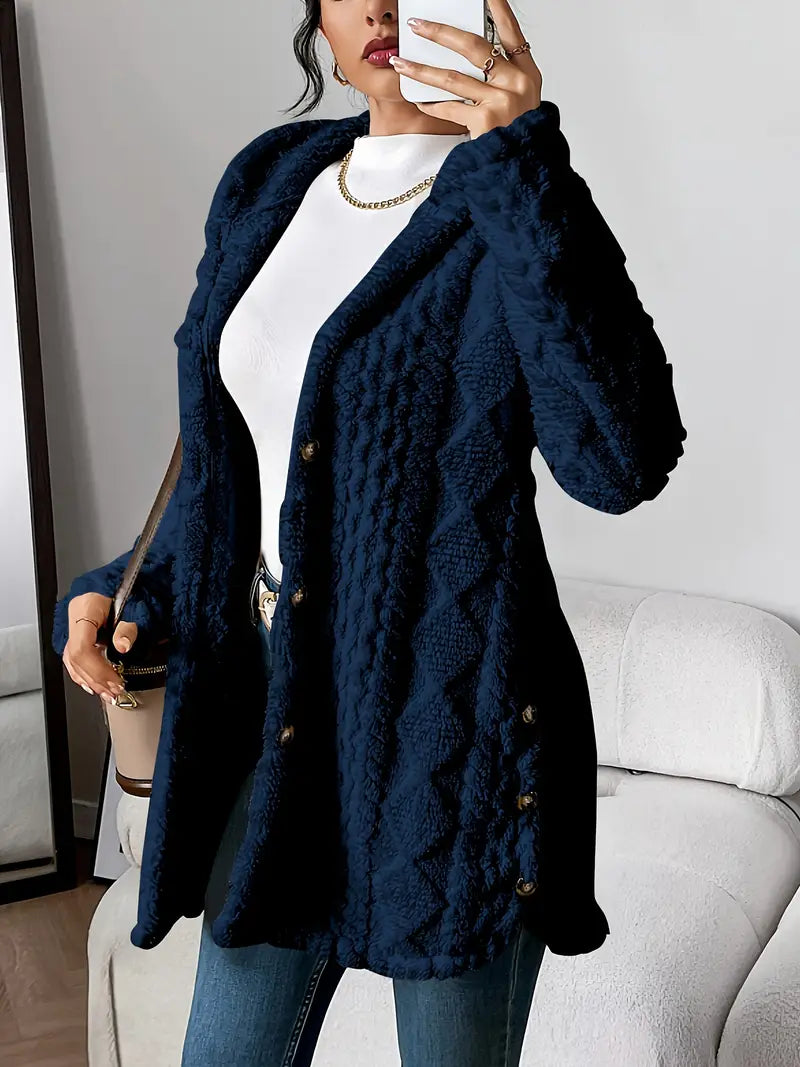 Drune | Lange Jacke mit Kapuze und Knöpfen
